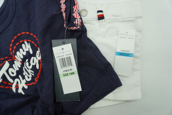 Tommy Hilfiger Baby Girl's 2 Piece 18 M Shirt 24 M Shorts Set Navy Blue White