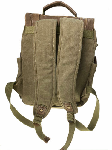 Cargo IT Waxed Canvas Trim Flap Over Backpack Brown Military Green
