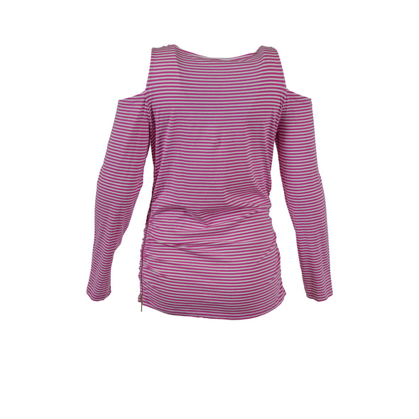Michael Kors Women's Long Sleeve Cold Shoulder Striped Crew Neck Shirt Size XL