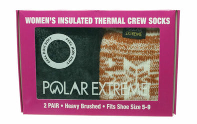 Polar Extreme Women's 2 Pair Thermal Insulated Fleece Crew Socks Marl Orange