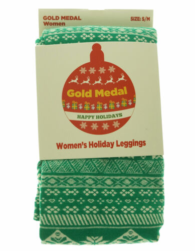 Gold Medal Women's Fleece Lined Christmas Snowflake Fairisle Leggings Green