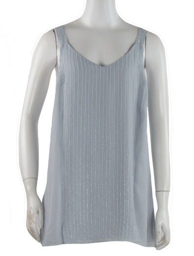 Robert Rodriguez Women's Sleeveless Front Slit Beaded Shirt Gray Size Medium