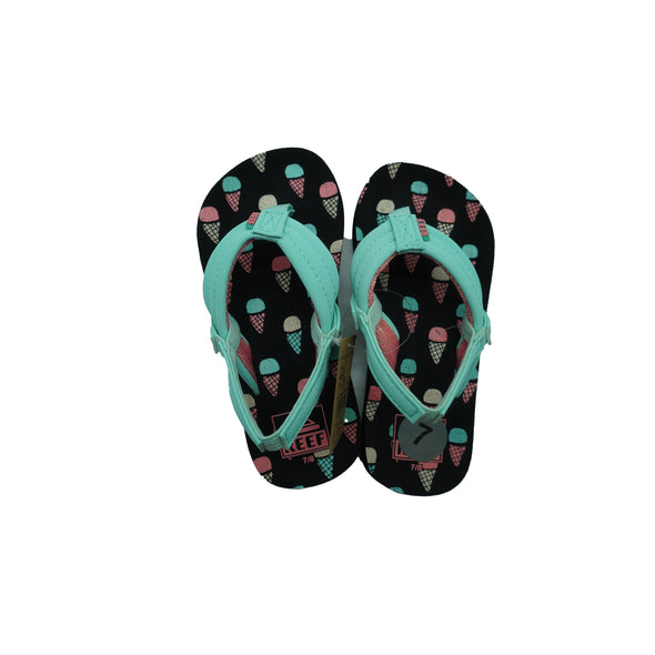 Reef Toddler Girl's Ahi Thong Sandals Ice Cream Cones Black Mint Green Pink 7/8