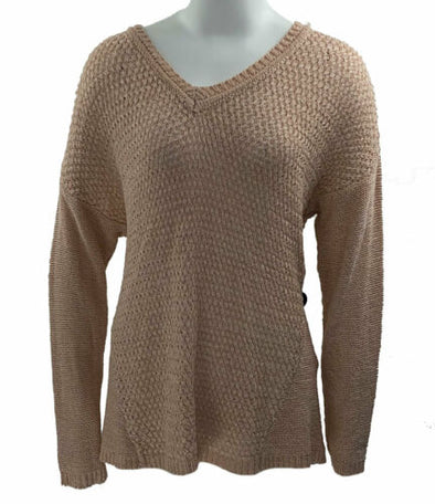 Calvin Klein Women's V Neck Open Stitch Long Sleeve Sweater Blush