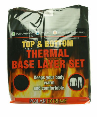 Polar Extreme Men's 2 Piece Thermal Base Layer Set Top and Bottom Black