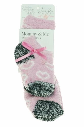 Alexa Rose Mommy & Me Fuzzy Butter Socks Toddler & Girl Sizes Pink Hearts