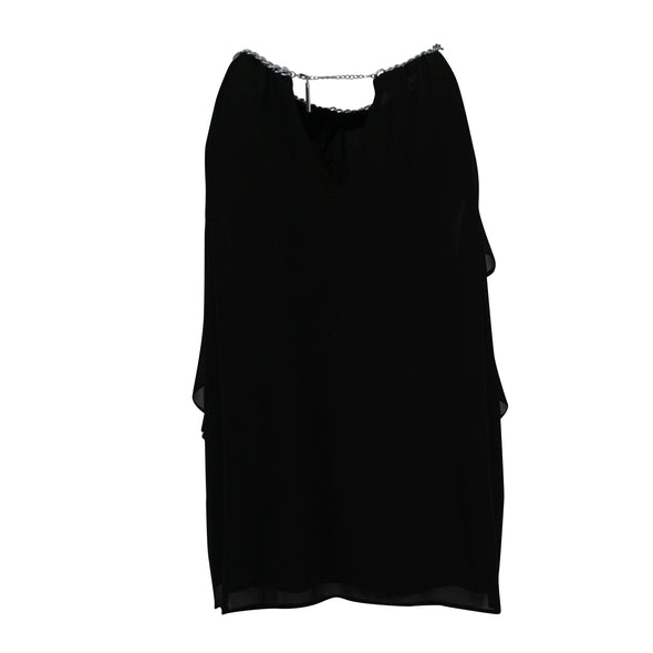 Michael Kors Women's Ruffled Chain Neckline Sleeveless Blouse Black Size XL