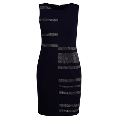 Tommy Hilfiger Women's Metallic Stud Stripe Sheath Dress Navy Blue Size 10