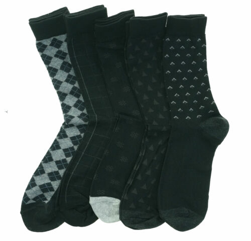 Beverly Hills Men's 5 Pair Fashion Design Dress Socks Black Gray