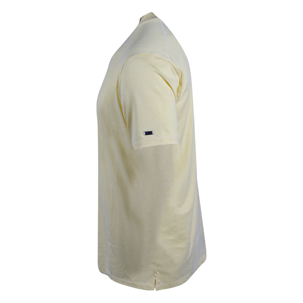 Nike Men's Striped Mock Dri Fit Short Sleeve Shirt Yellow White Size Large