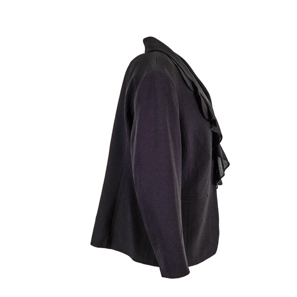 Tahari Women's Plus Size Ruffled Three Button Suit Jacket Black Size 14W