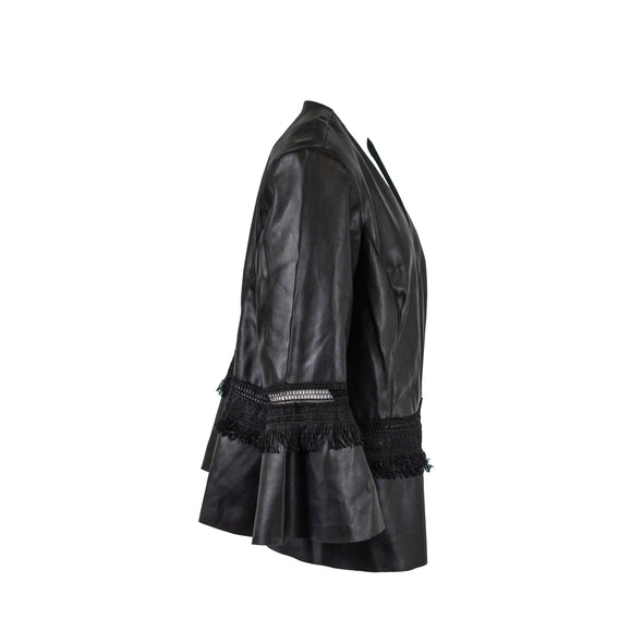 Alfani Women's Faux Leather Bell Sleeve Open Front Jacket Black Size Large