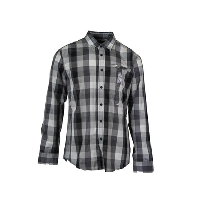 Sean John Men's Plaid Long Sleeve Button Front Shirt Black Gray White Large