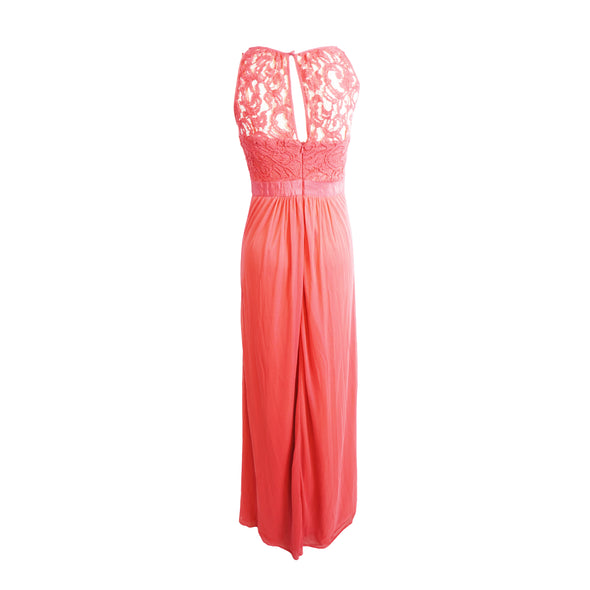 Adrianna Papell Women's Lace Illusion Halter Gown Coral Pink Size 0