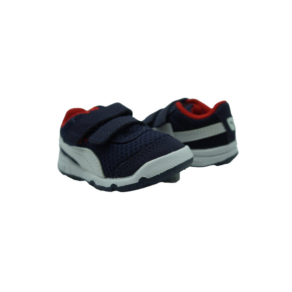 Puma Little Boy's Stepfleex 2 Mesh Hook & Loop Tennis Shoes Navy Blue White 4C