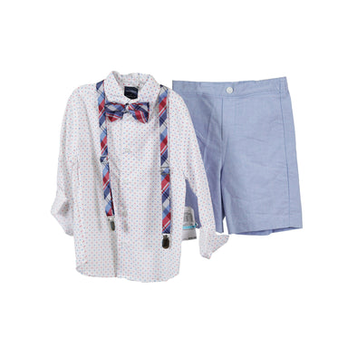 Nautica Little Boy's 4 Piece Dot Print Shirt Shorts Suspenders Bow Tie White 5