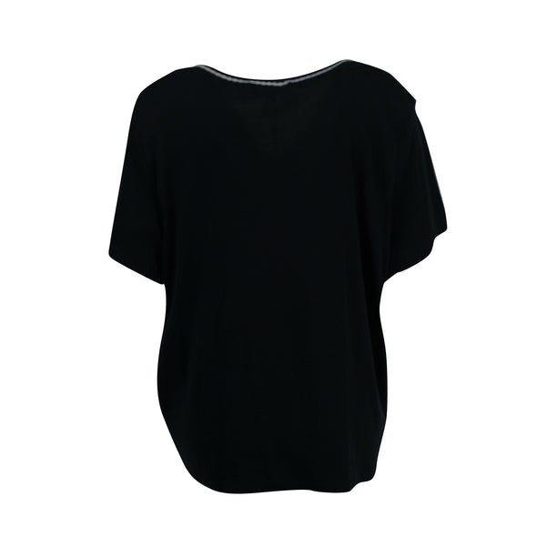 Tommy Hilfiger Women's Plus Size Lace Trim V Neck T Shirt Navy Blue Size 3X