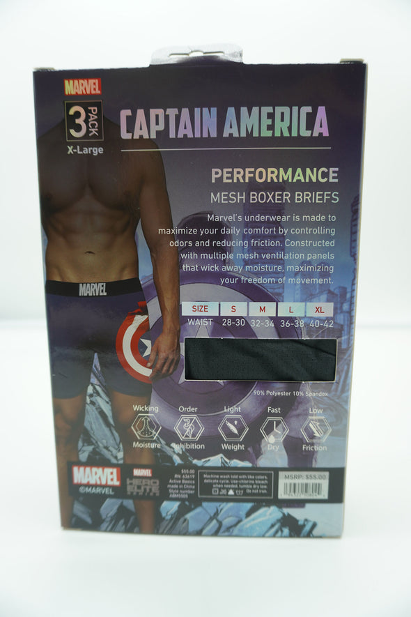 Marvel Captain America Performance Mesh Boxer Brief Underwear Blue Red Size XL