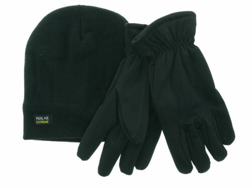 Polar Extreme Men's Heat Stretch Glove and Pull Hat Set Black