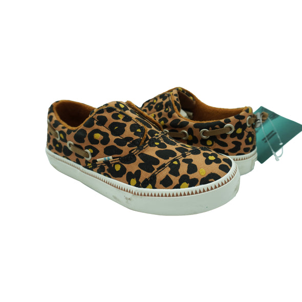 Toms Girl's Pasadena Slip On Sneakers Toffee Cheepard Print Brown Size 1