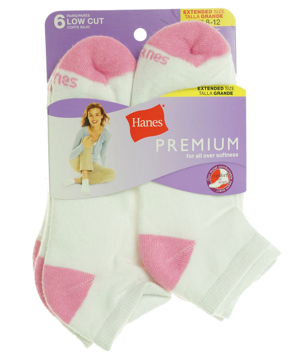 Premium Women's 6 Pack No Show Socks White/Pink Shoe Size 8-12