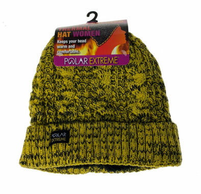 Polar Extreme Heat Women's Insulated Thermal Lined Marled Cuff Hat Yellow Black