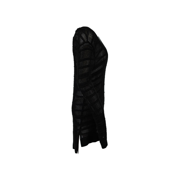 Michael Kors Women's Mesh Knit Long Sleeve Hi-Low Tunic Sweater Black Size Small