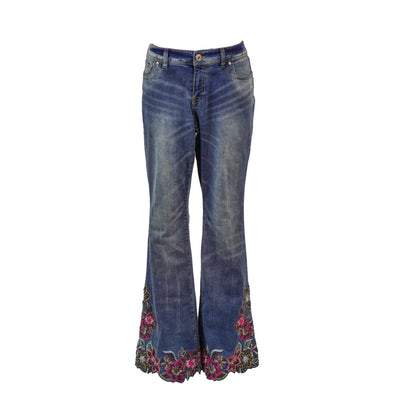 INC Women's Curby Fit Boot Leg Embroidered Beaded Jeans Medium Blue Size 8
