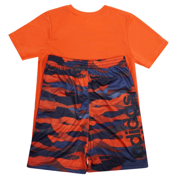 Adidas Boy's 4 Piece Short Sleeve Shirt Shorts Set Orange Gray Blue Size 6