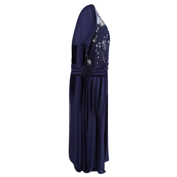 B Darlin Women's Plus Size Rhinestone Halter Full Length Gown Navy Blue Size 24W