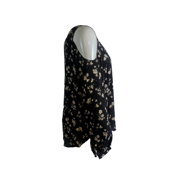 Lauren Ralph Lauren Women's Floral Print Cold Shoulder Blouse Black Size XL