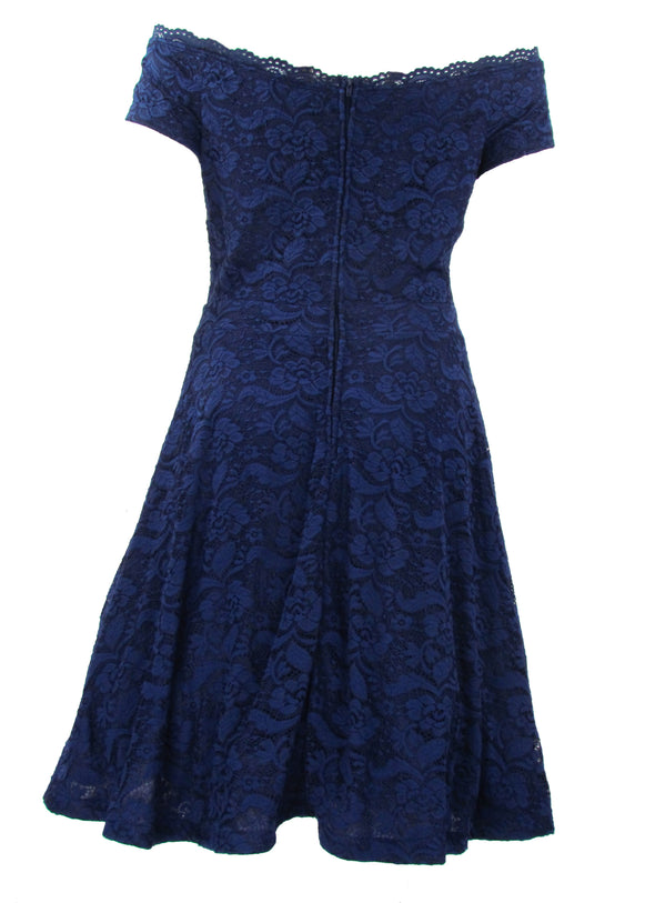 B Darlin Women's Plus Size trendy Off The Shoulder Lace Dress Blue Size 18W
