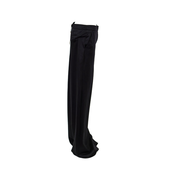Graeme Black Women's Flat Front Silk Wide Leg Dress Pants Black Size 40 (2-4)