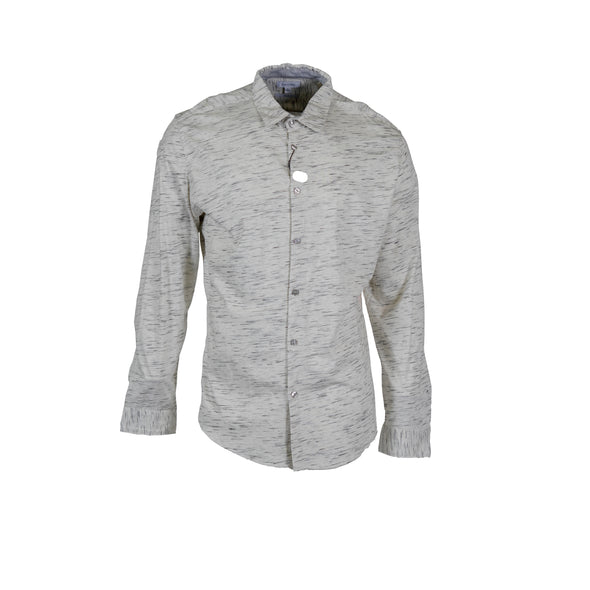 Calvin Klein Men's Slim Fit Button Front Jersey Heathered Shirt Ivory Gray XL
