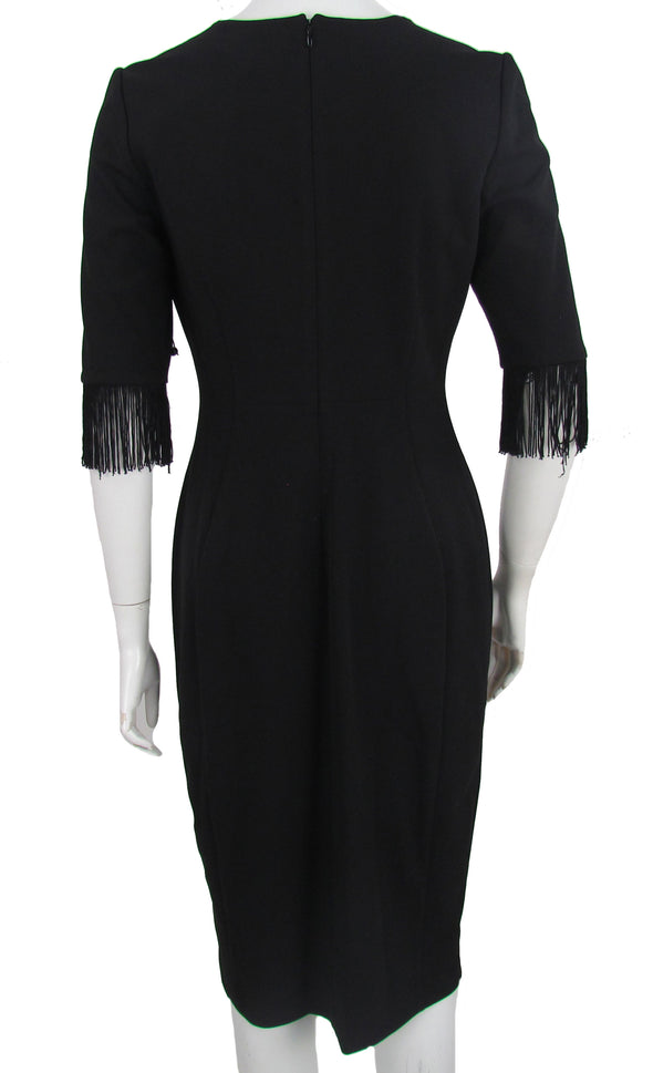 Calvin Klein Women's V Neck Fringe Sheath Dress Black Size 4