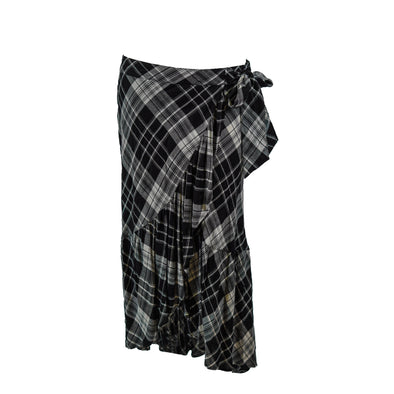 Lauren Ralph Lauren Women's Plaid Faux Wrap Maxi Skirt Black White Size 12