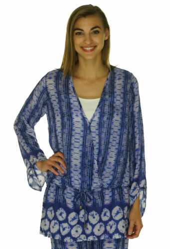 Bindya New York Women's Pullover V Neck Cover Up Shirt Blue $130