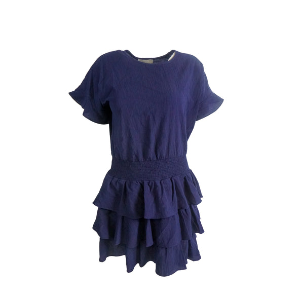 Michael Kors Women's A Line Textured Tiered Knee Length Dress Navy Blue Size XL
