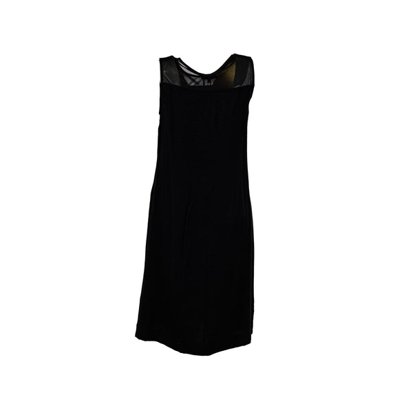 DKNY Women's Mesh Neck Sleeveless Illusion Dress Black Size Large