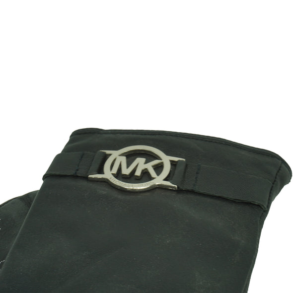 Michael Kors Women's Genuine Leather MK Gloves Black Size Large