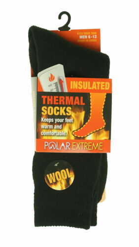 Polar Extreme Men's Thermal Insulated Lined Wool Crew Socks Black