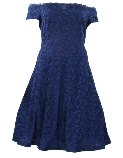 B Darlin Women's Plus Size trendy Off The Shoulder Lace Dress Blue Size 18W