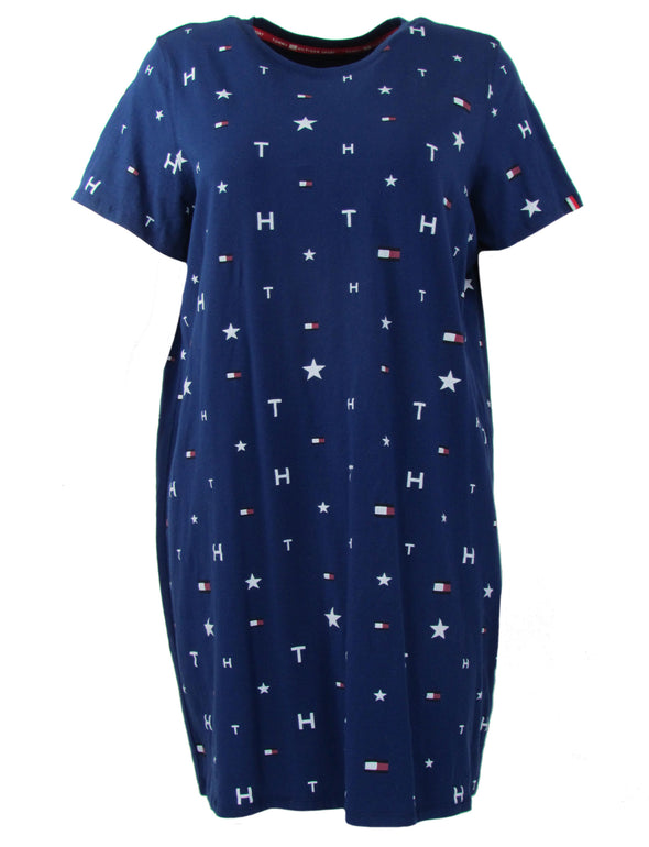 Tommy Hilfiger Women's Sport Plus Size Logo Printed Dress Blue Size 1X