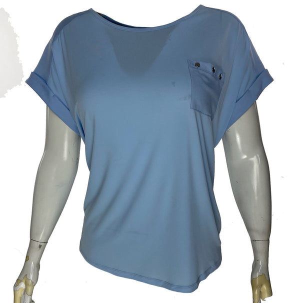 Calvin Klein Women's Contrast Trim Pocket Stretch Shirt Light Blue Size XL