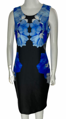 Calvin Klein Women's Floral Print Sheath Dress Blue Black Size 6