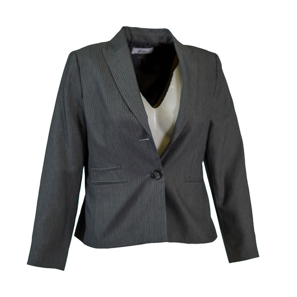 Le Suit Women's Petite Two Button Striped Suit Jacket Gray Size 12P