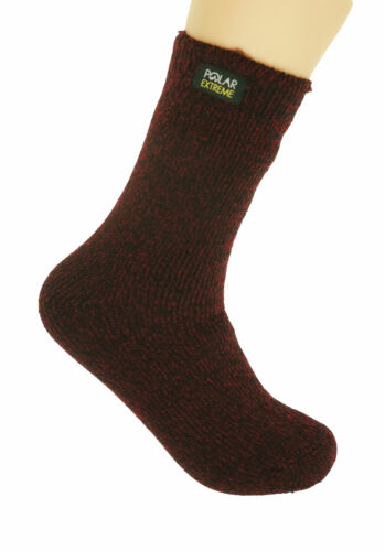 Polar Extreme Boy's Insulated Thermal Striped Crew Socks Red Black Marled