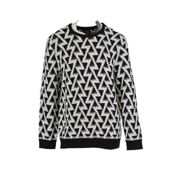 DKNY Men's Triangle Stitch Long Sleeve Crew Neck Sweater Black White Size XXL