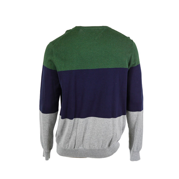 Tommy Hilfiger Men Colorblocked Long Sleeve Crew Neck Sweater Green Blue Gray XL