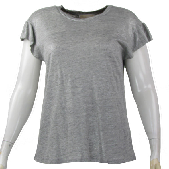 Michael Kors Women's Linen Ruffled Sleeve Crew Neck Shirt Silver Size XL